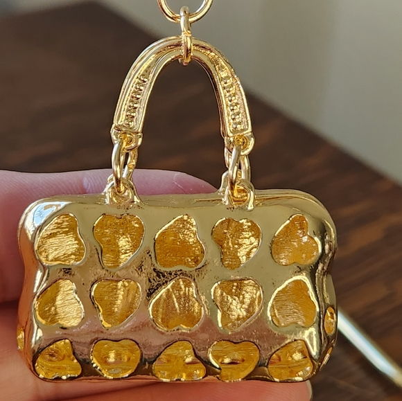 NWT STUDDED PURSE BAG CHARM metal and crystals - Picture 3 of 3